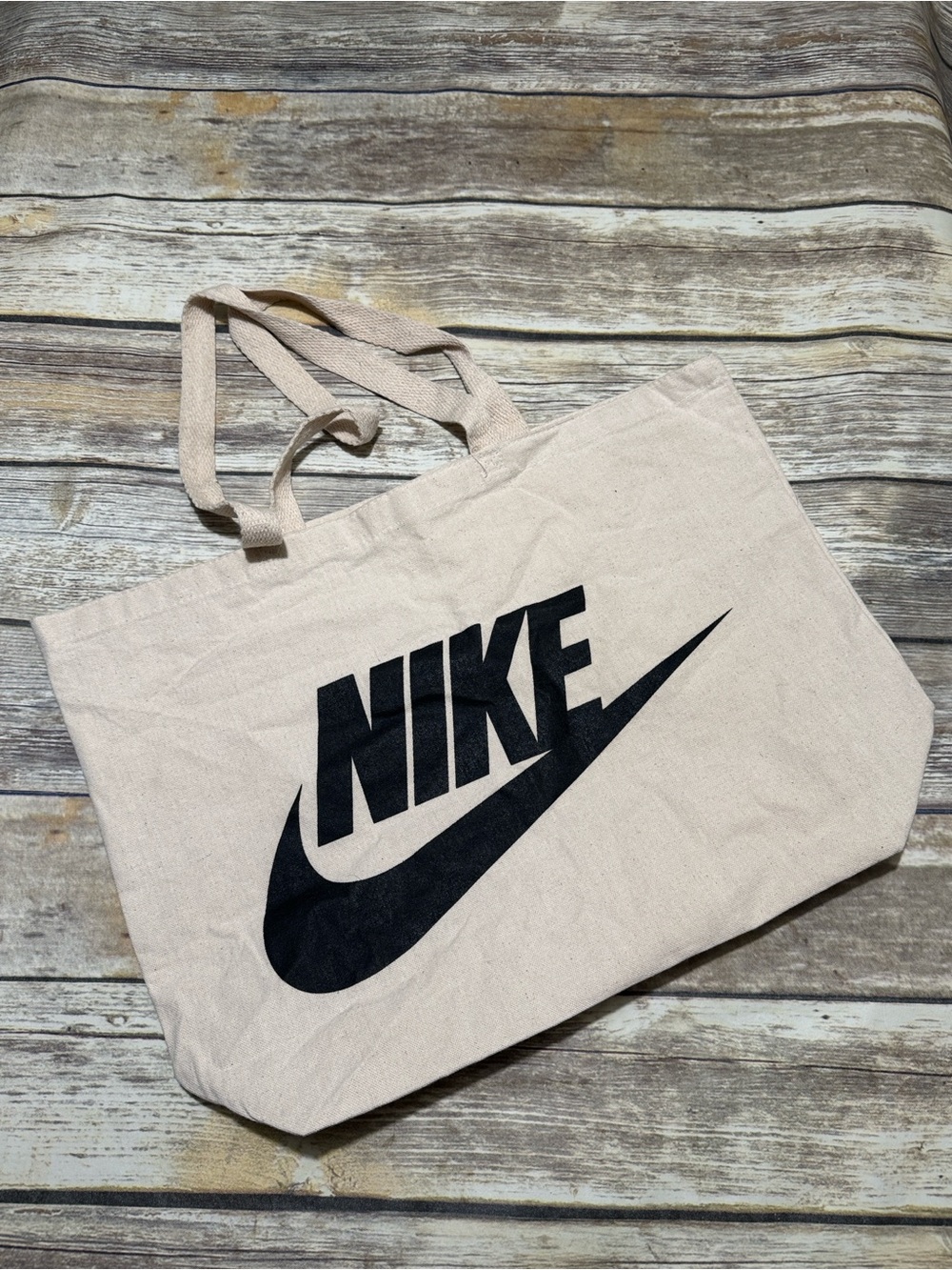 Nike Beige Canvas Tote with Black Swoosh